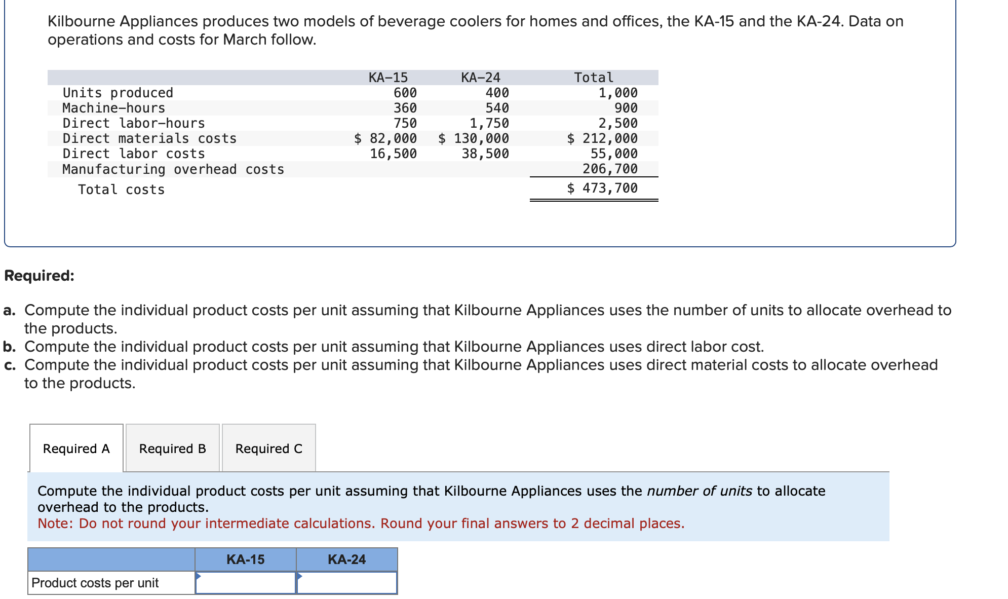 Solved Kilbourne Appliances produces two models of beverage