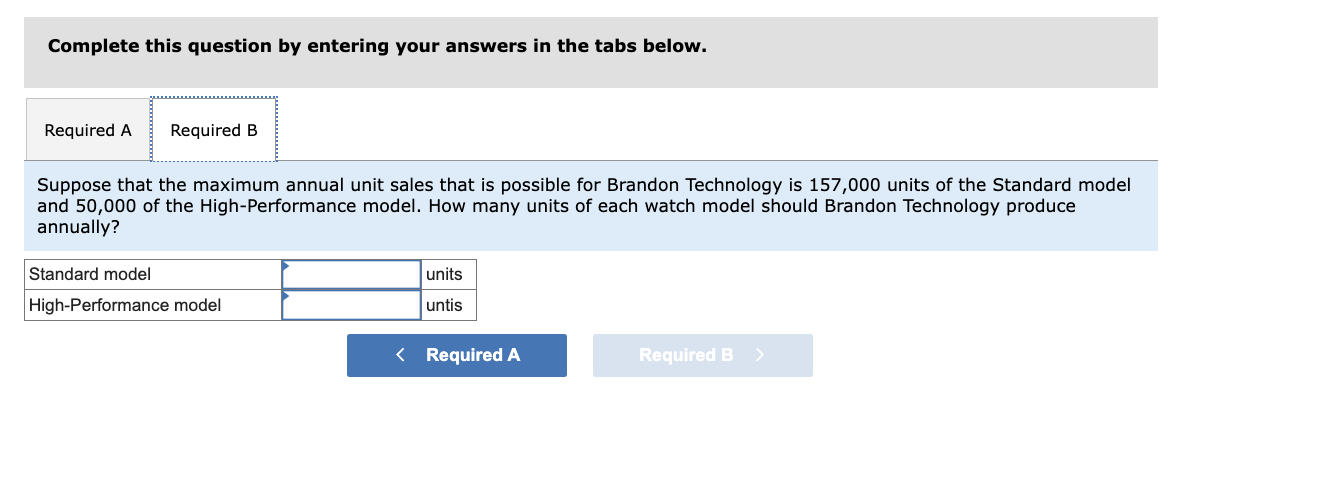 Solved Brandon Technology makes two models of a specialized | Chegg.com