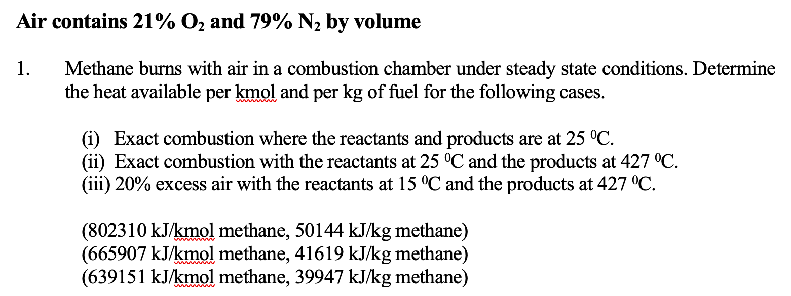 Solved Methane burns with air in a combustion chamber under