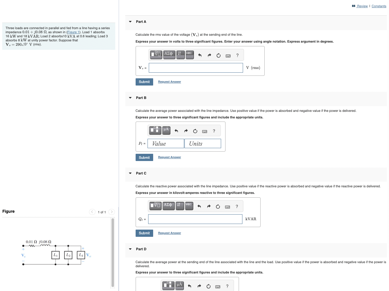 Solved Three loads are connected in parallel and fed from a | Chegg.com