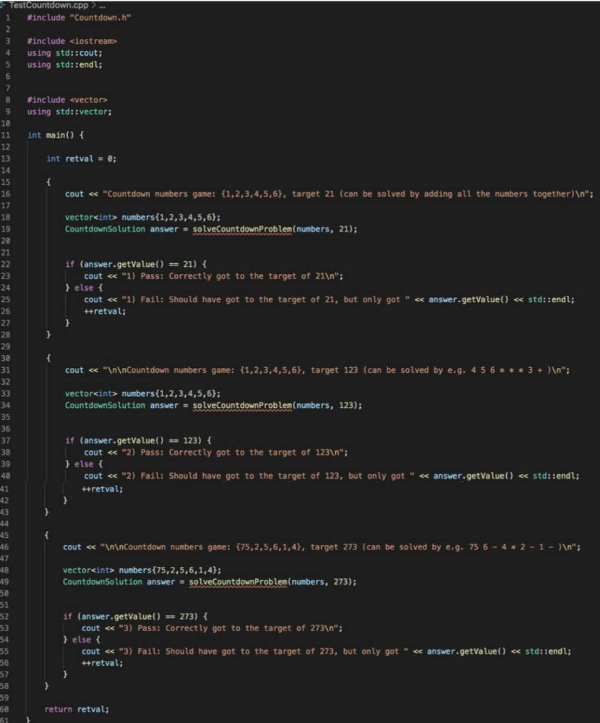 The Countdown numbers game is specified as follows