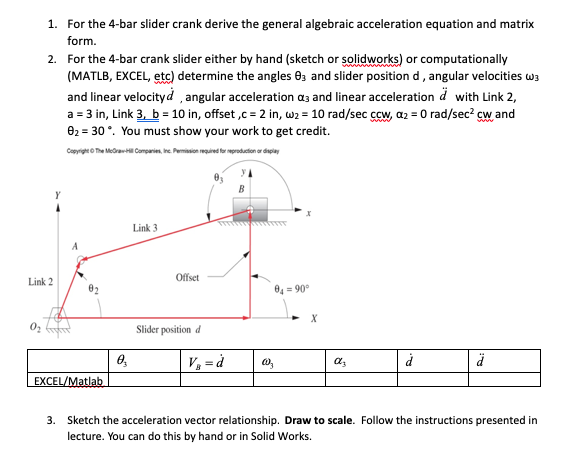 Solved 1. For the 4-bar slider crank derive the general | Chegg.com