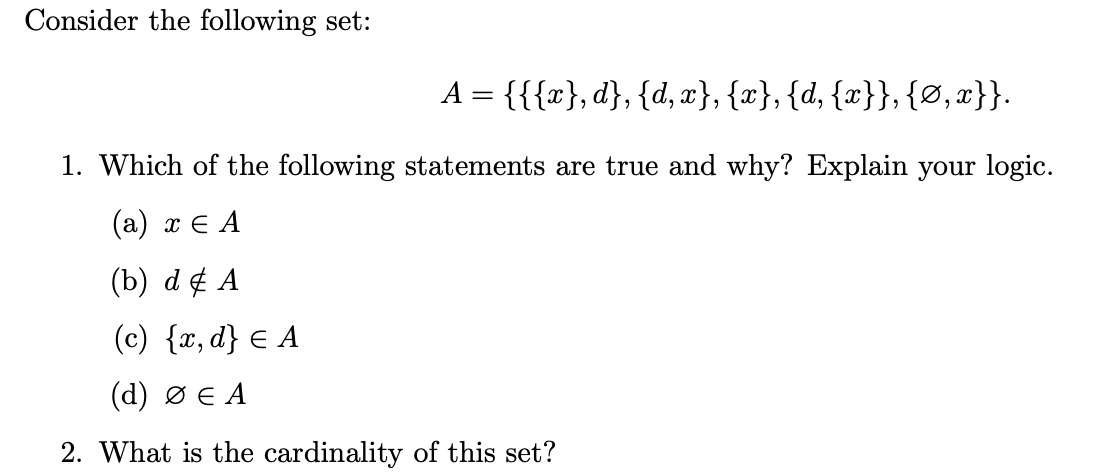 Solved Consider the following set: | Chegg.com