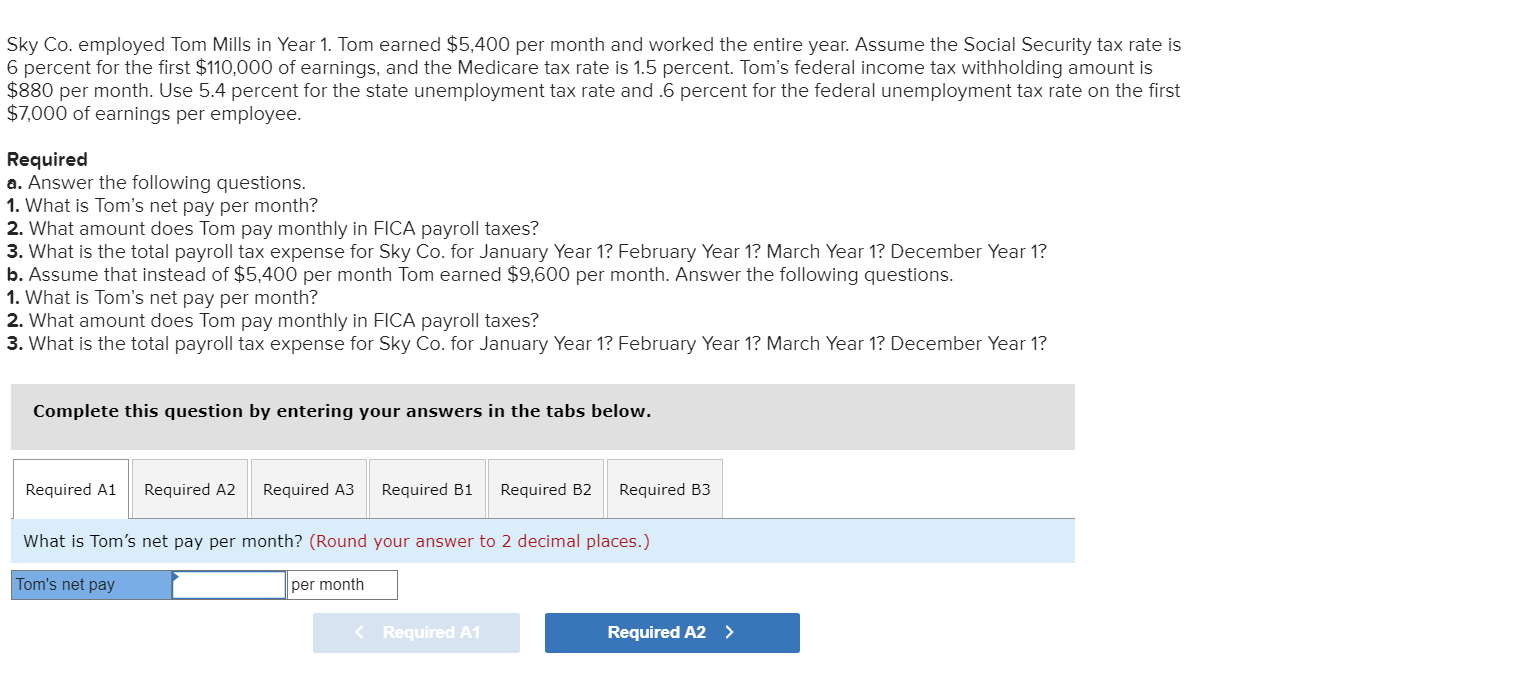 Solved Sky Co Employed Tom Mills In Year 1 Tom Earned Chegg