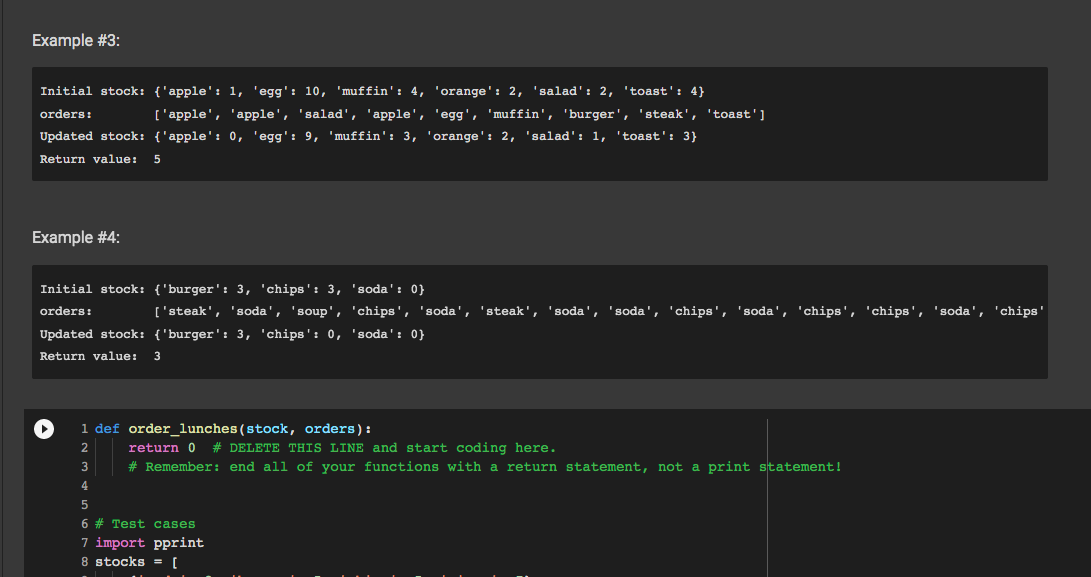 Solved Complete the function order_lunches, which takes two | Chegg.com