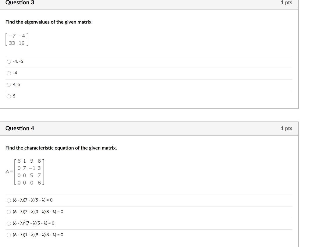 Solved Question 2 1 Pts For The Given Matrix A Find A Basis