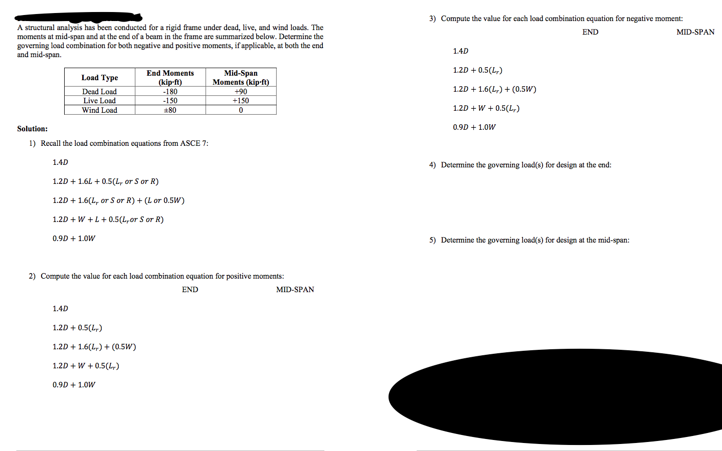 Solved 3) Compute the value for each load combination | Chegg.com