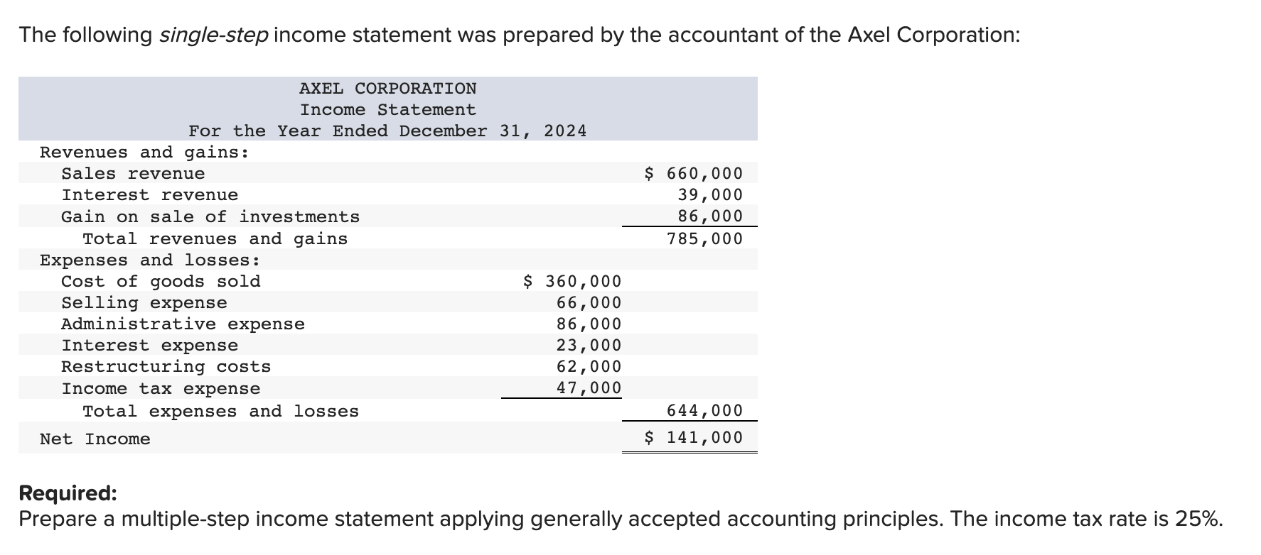 What is a single-step income statement?