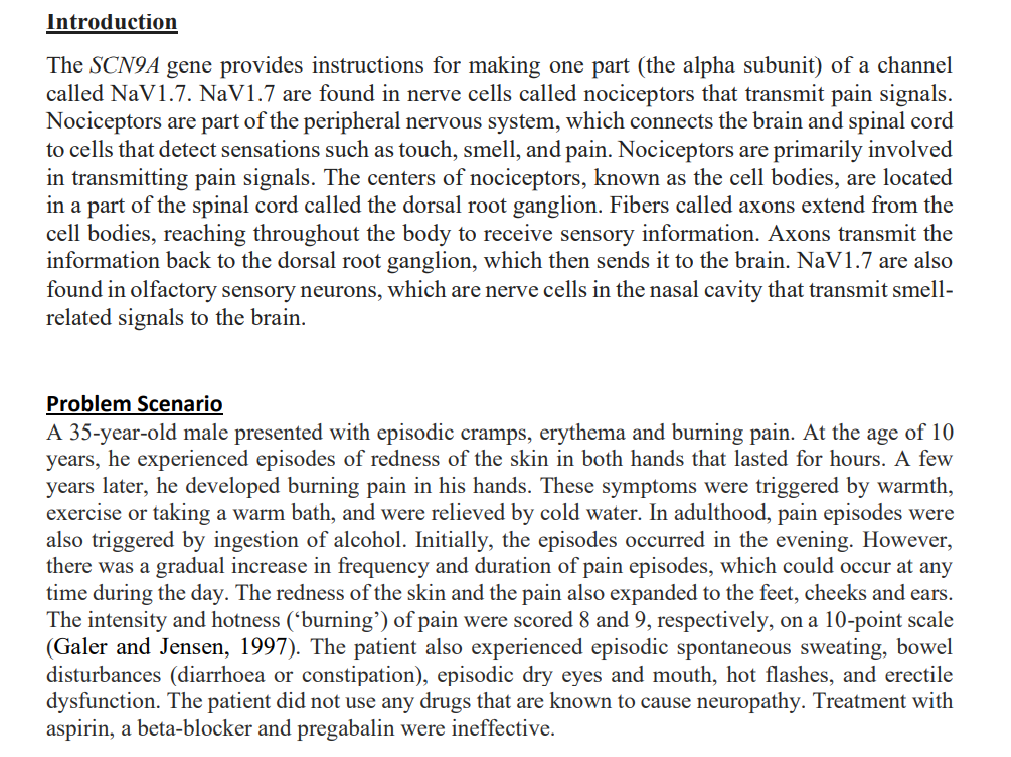 Solved Introduction The SCN9A gene provides instructions for | Chegg.com