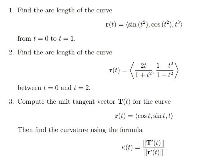 find the arc length of the curve r t