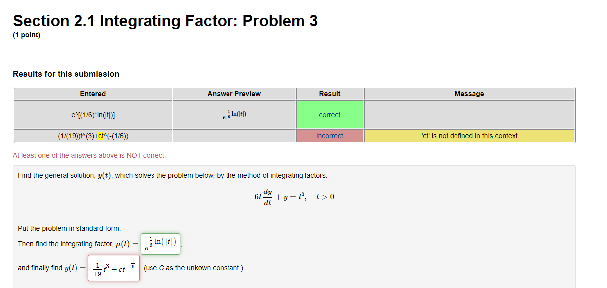 Solved Section 2.1 Integrating Factor: Problem 3 (1 Point) | Chegg.com