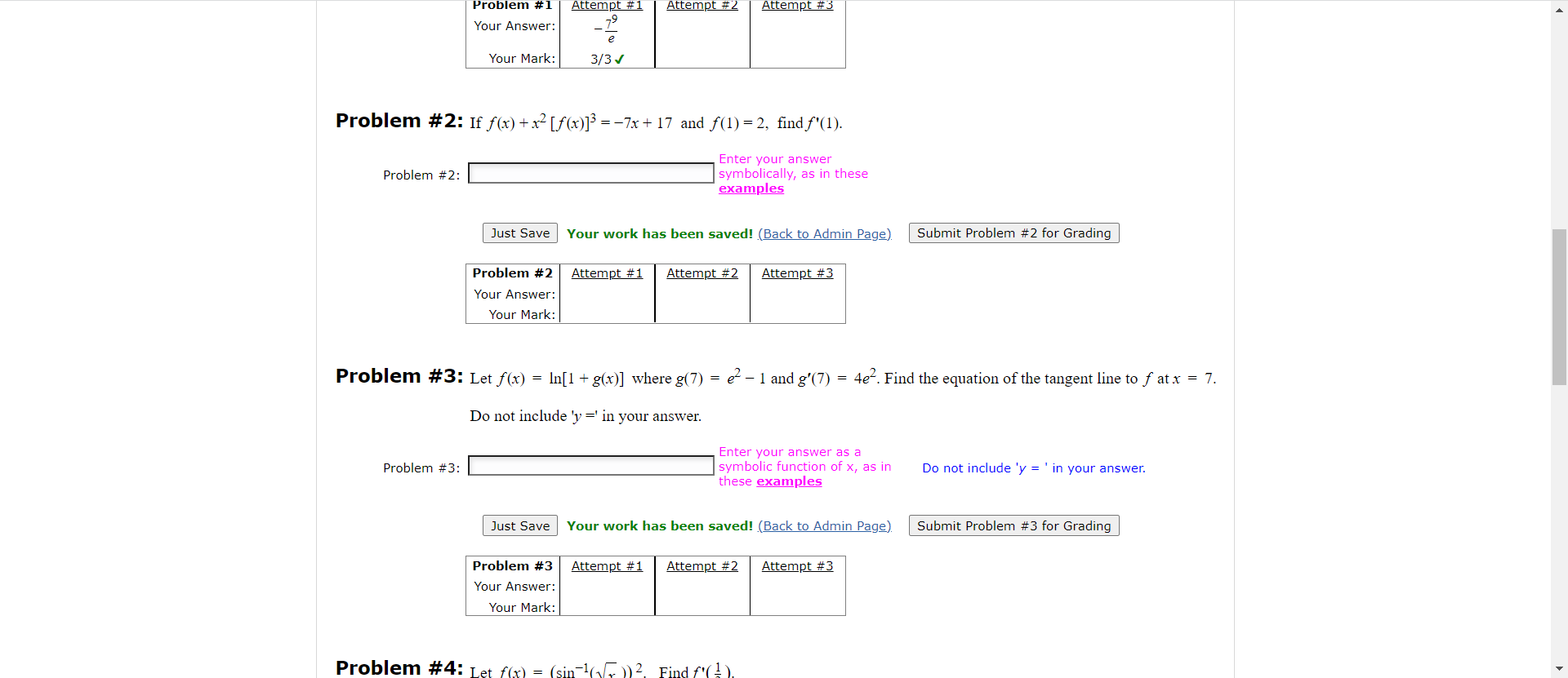 Solved Attempt #1 Attempt #2 Attempt #3 Problem #1 Your | Chegg.com