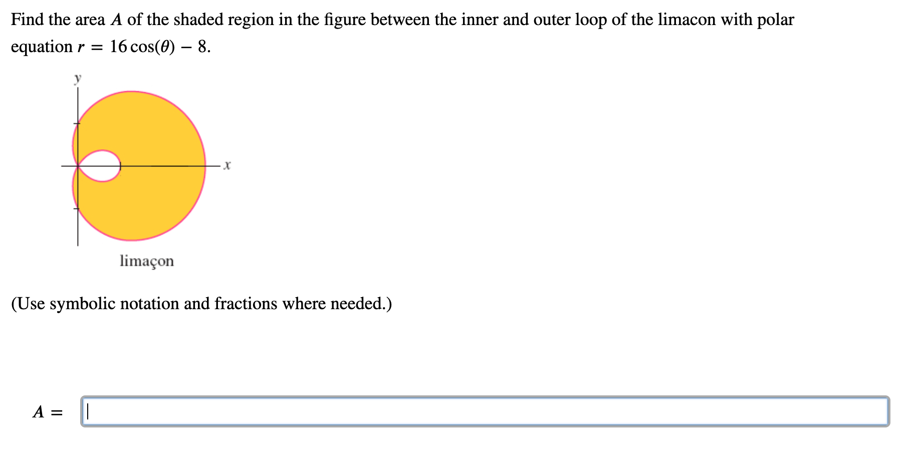 Solved Find the area A of the shaded region in the figure | Chegg.com