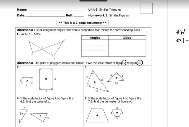 nc math 2 similar triangles homework answer key