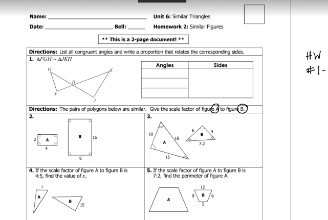 unit 6 homework 2 similar triangles