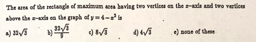 Solved The area of rectangle of maximum area having two | Chegg.com