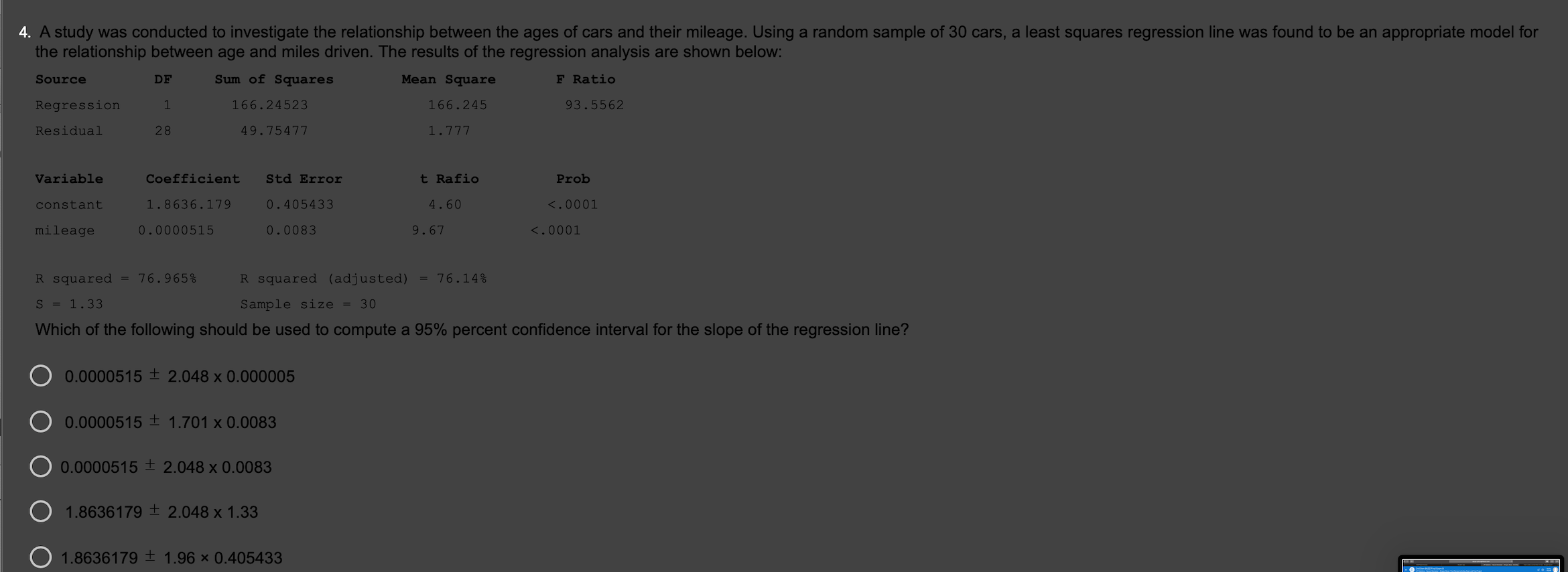 Solved 4. A study was conducted to investigate the | Chegg.com