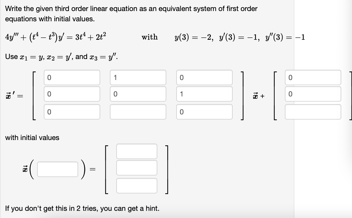 Solved Write the given third order linear equation as an | Chegg.com