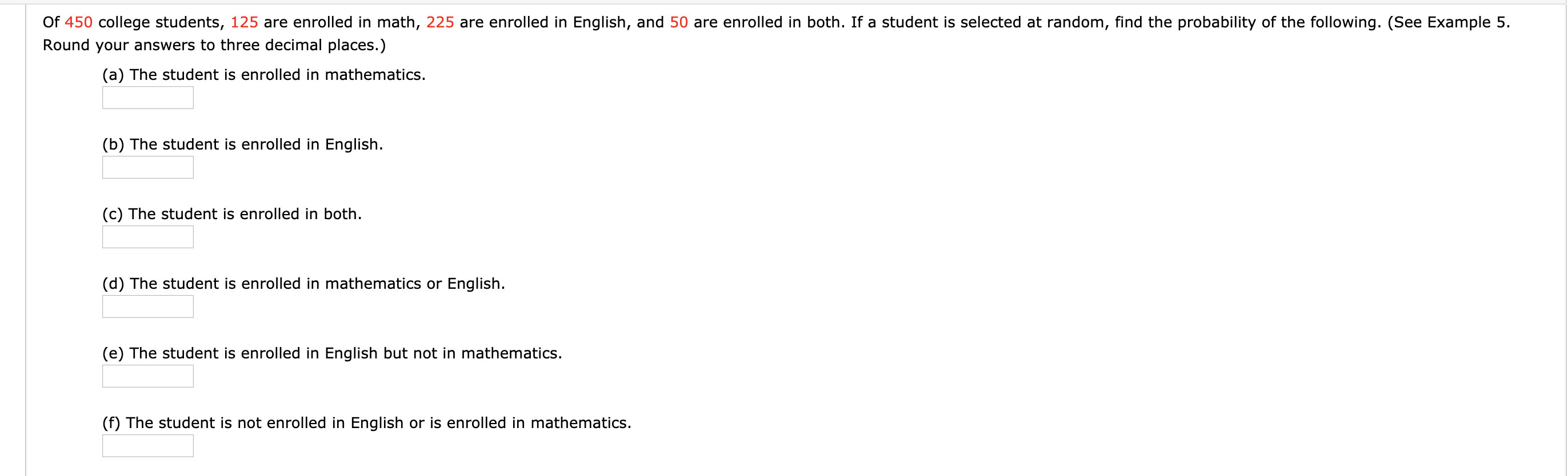 solved-of-450-college-students-125-are-enrolled-in-math-chegg