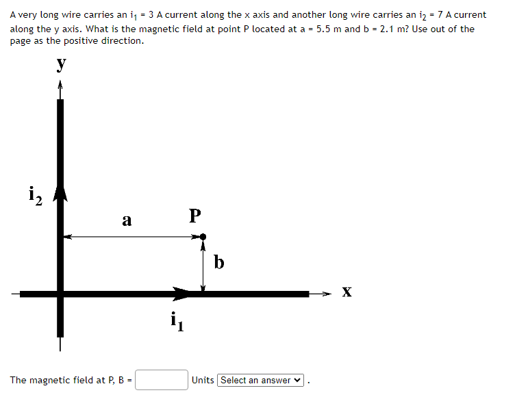 Solved A very long wire carries an i1=3 A current along the | Chegg.com