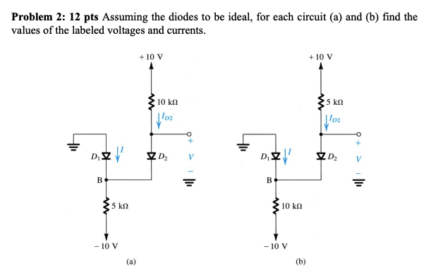 Solved Problem 2: 12 Pts Assuming The Diodes To Be Ideal, | Chegg.com