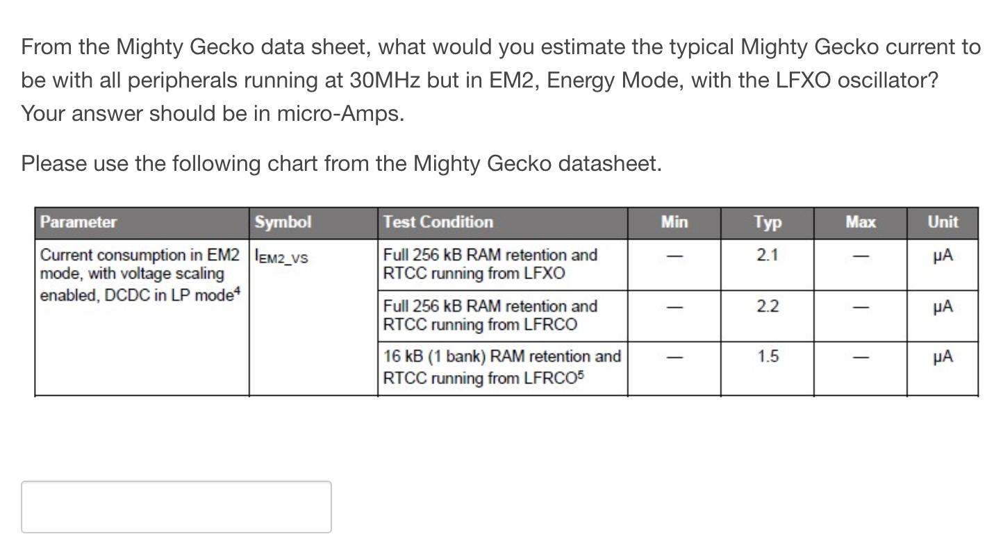 Solved From the Mighty Gecko data sheet, what would you | Chegg.com