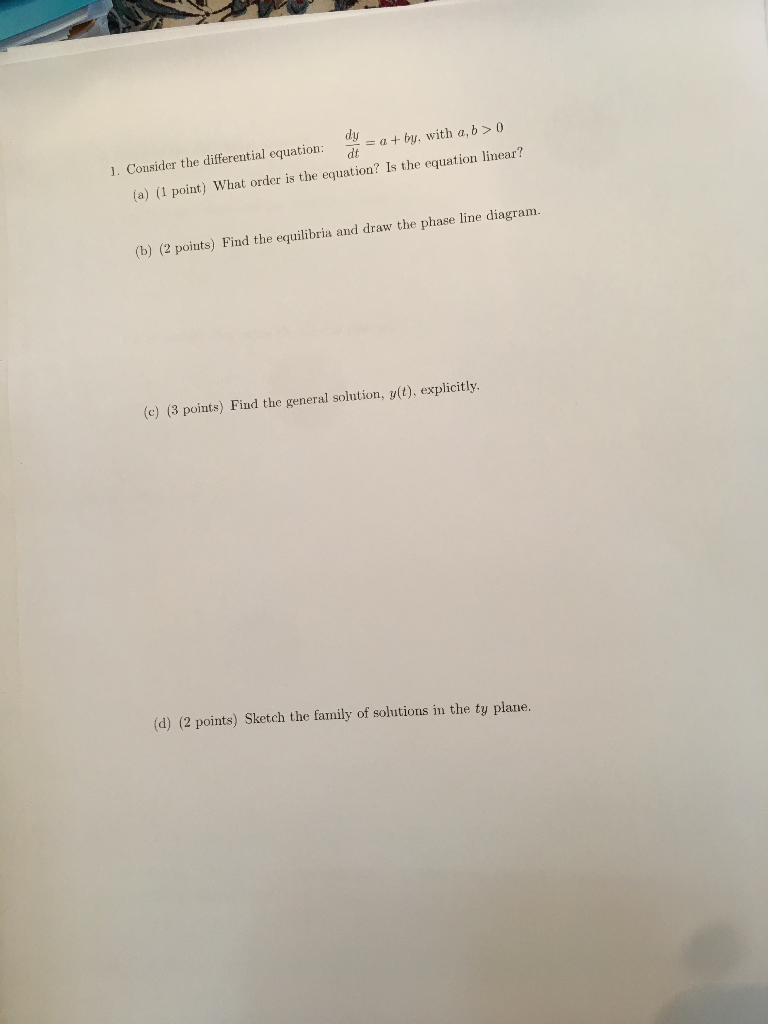 Solved 1. Consider the differential equation: = a + by, with | Chegg.com