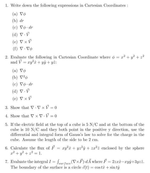 Solved 1. Write down the following expressions in Cartesian | Chegg.com