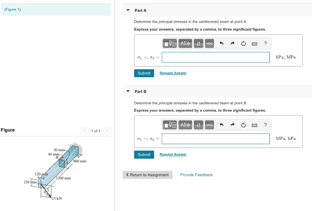 Solved Figure 1) Part A Determine The Principal Stresses In | Chegg.com