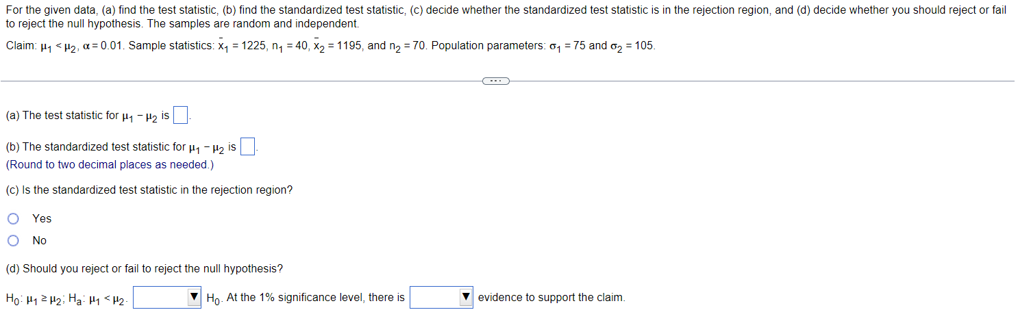 Solved For The Given Data, (a) Find The Test Statistic, (b) | Chegg.com