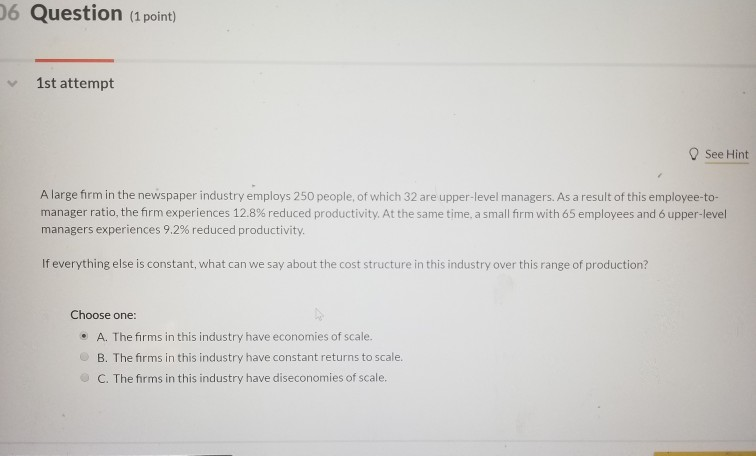 Solved 06 Question (1 point) 1st attempt See Hint A large | Chegg.com