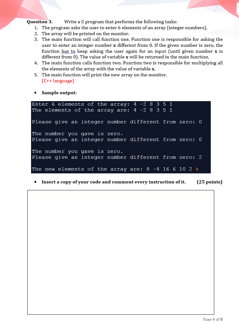 Solved Question 3 Write a C program that performs the | Chegg.com