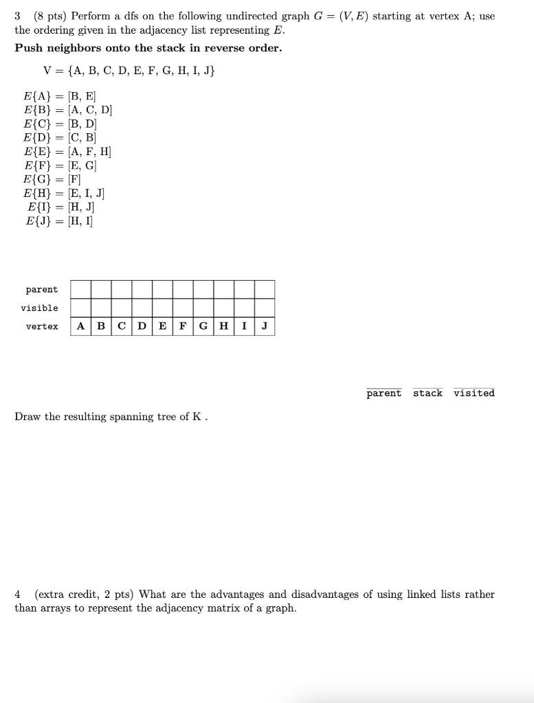 Solved а. 3 (8 pts) Perform a dfs on the following | Chegg.com
