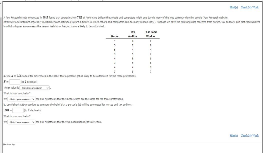 Solved Hint(s) Check My Work A Pew Research Study Conducted | Chegg.com