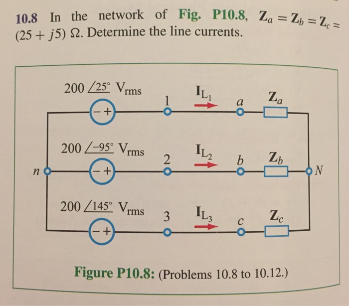 Solved In the network of Fig. P10.8, Z_a = Z_b = Z_c = (25 +