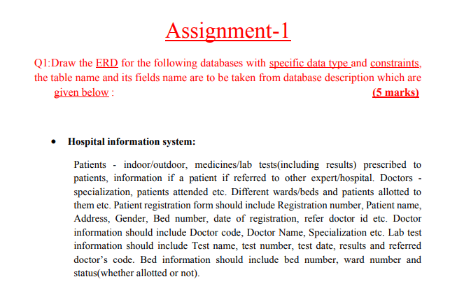 Solved Assignment-1 Q1:Draw the ERD for the following | Chegg.com