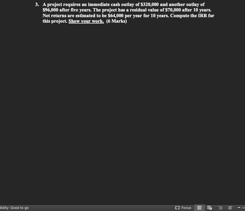 Solved A project requires an immediate cash outlay of | Chegg.com