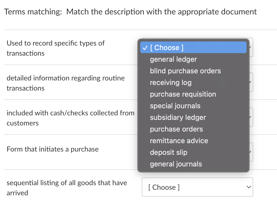 Solved Terms matching: Match the description with the | Chegg.com