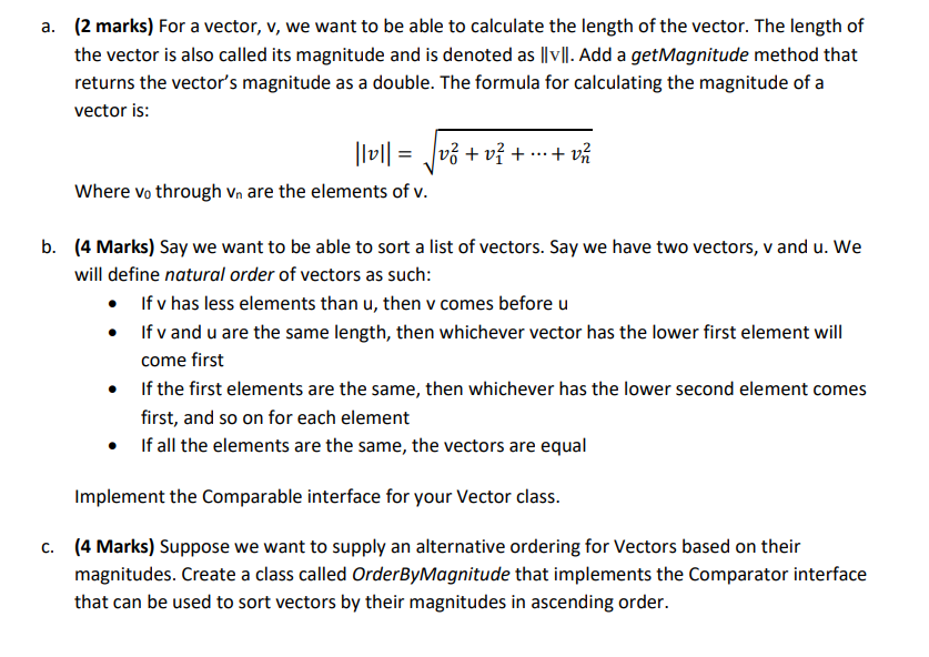 Solved CODE IN JAVA Create a class called vector which has | Chegg.com