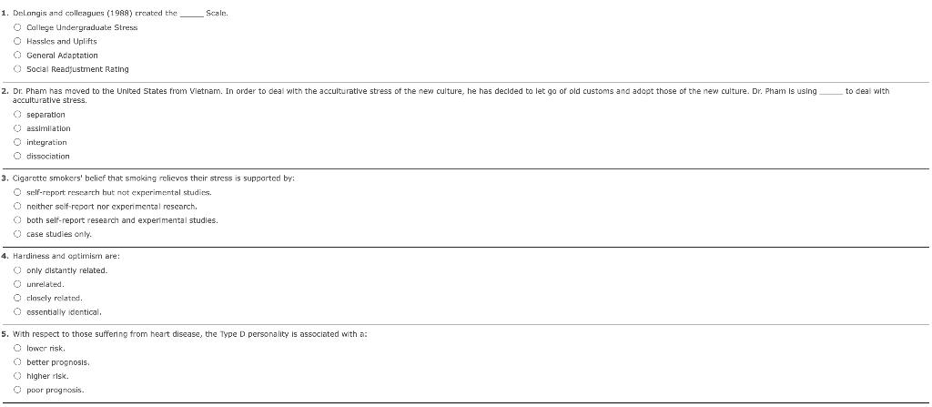 Solved 1. Delongis and colleagues (1988) created the Scale O | Chegg.com