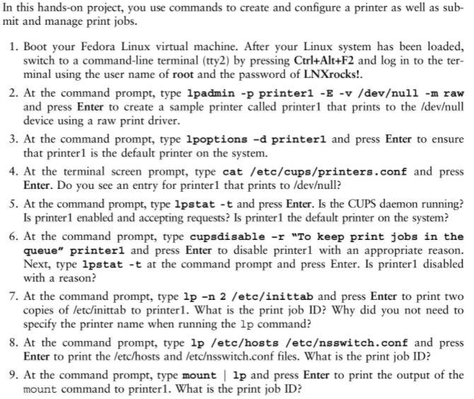 Solved In this hands-on project, you use commands to create | Chegg.com