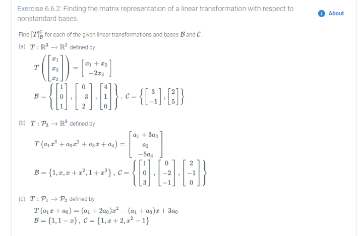 Solved Exercise 6.6.2: Finding the matrix representation of | Chegg.com