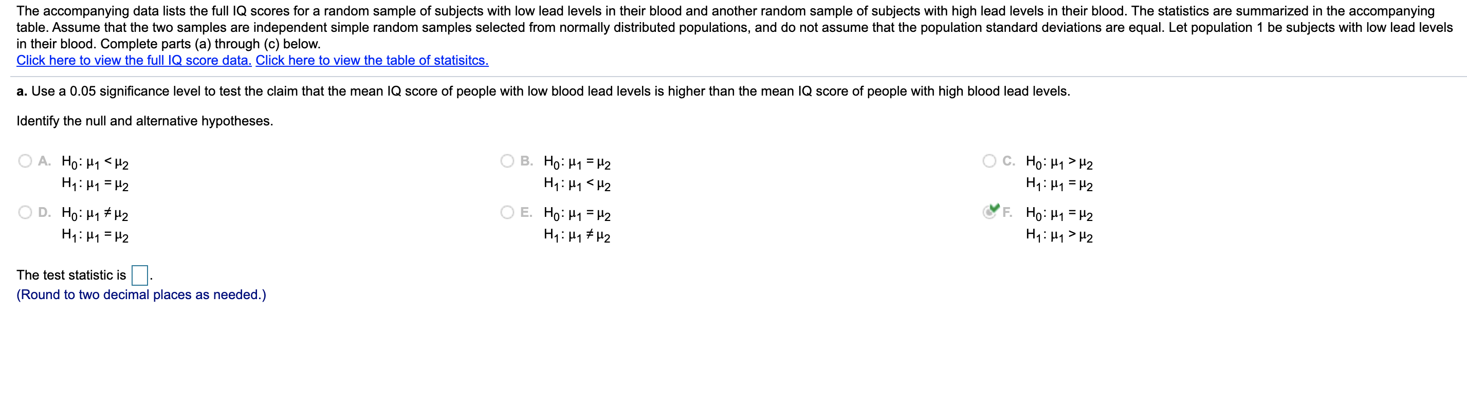 Solved The accompanying data lists the full IQ scores for a | Chegg.com