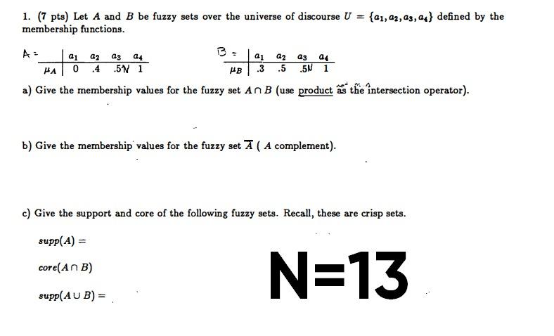 Solved 1. (7 Pts) Let A And B Be Fuzzy Sets Over The | Chegg.com