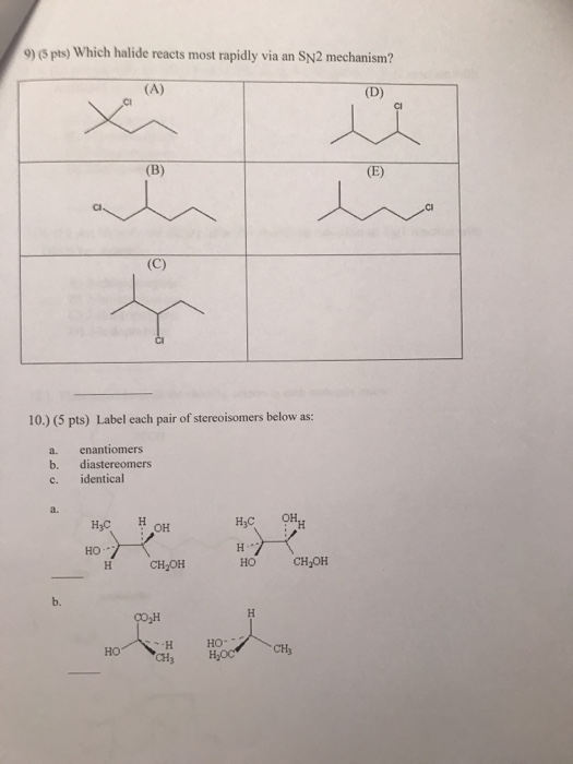 Solved pts) Which halide reacts most rapidly via an sN2 | Chegg.com