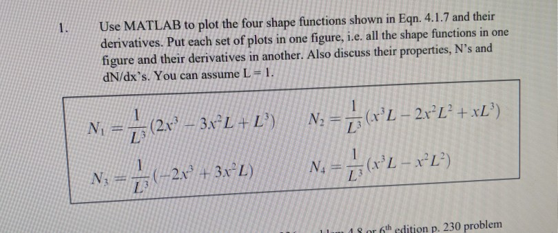 Use MATLAB to plot the four shape functions shown in | Chegg.com