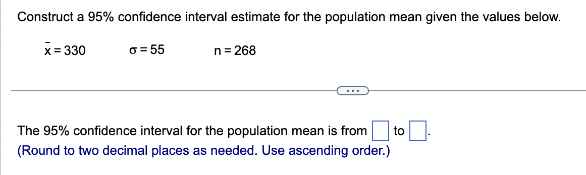 Solved Construct a 95% confidence interval estimate for the | Chegg.com