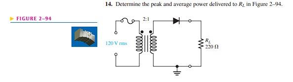 Solved 14. Determine the peak and average power delivered to | Chegg.com