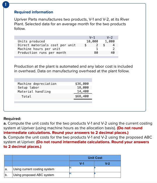 Solved Required Information Upriver Parts Manufactures Two | Chegg.com