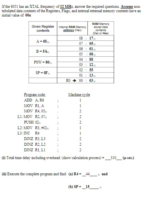Solved If the 8051 has an XTAL frequency of 12MHz, answer | Chegg.com
